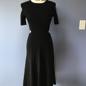 Boden crewneck black knit midi dress with waist cut outs